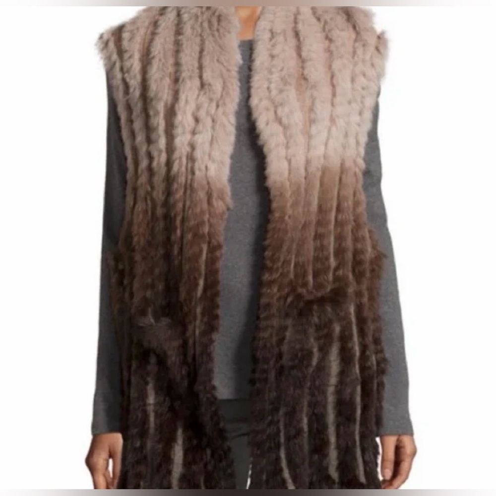 Love Token Ombre Brown Rabbit Fur Long Line Vest Size Small